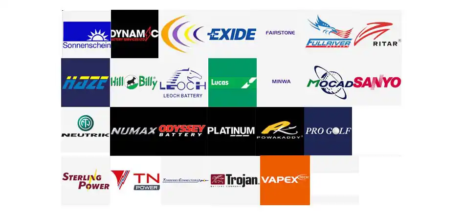 Battery Manufacturers Store from Electroquest. Collection of manufacturers logos.